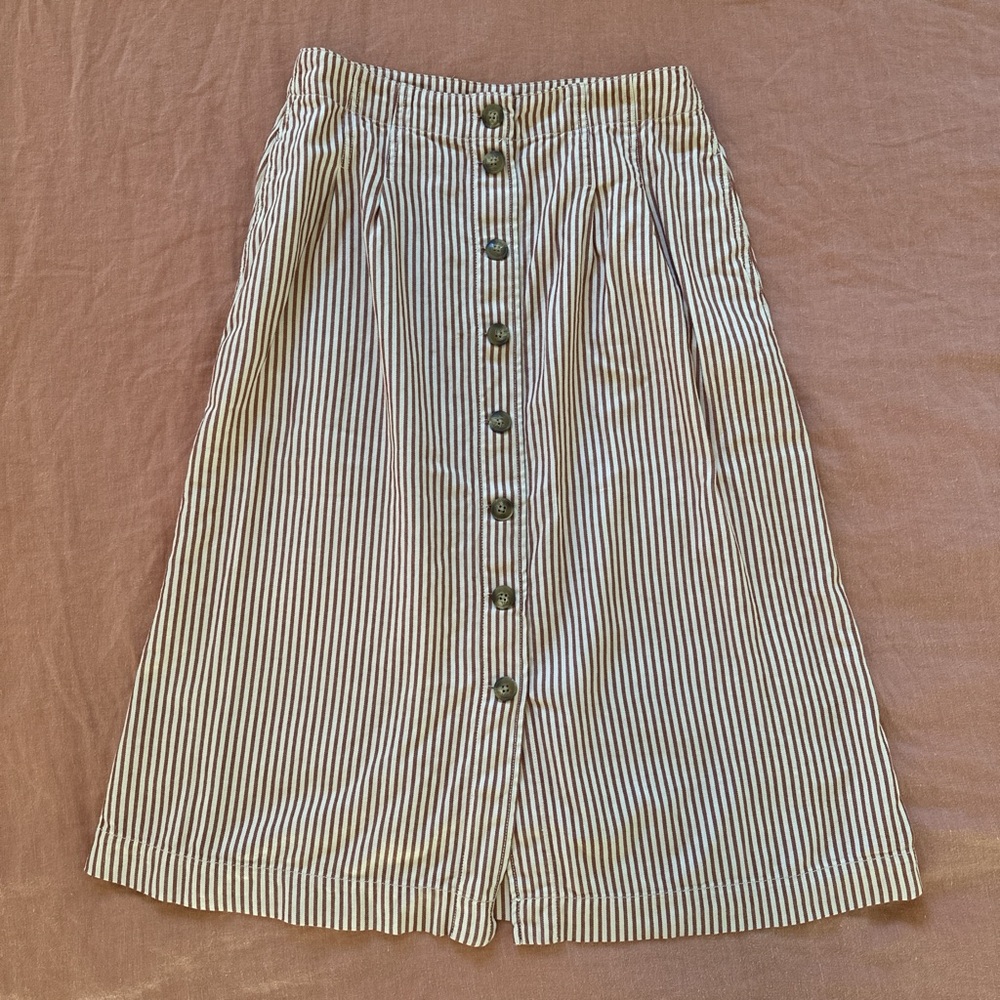 Rust and Cream Pleated Striped Skirt by Madewell 🍅